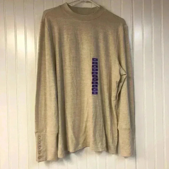 Rafaella NWT Mock Neck Long Sleeve Tshirt XXL Wheat Heather Tan Soft - Picture 1 of 6